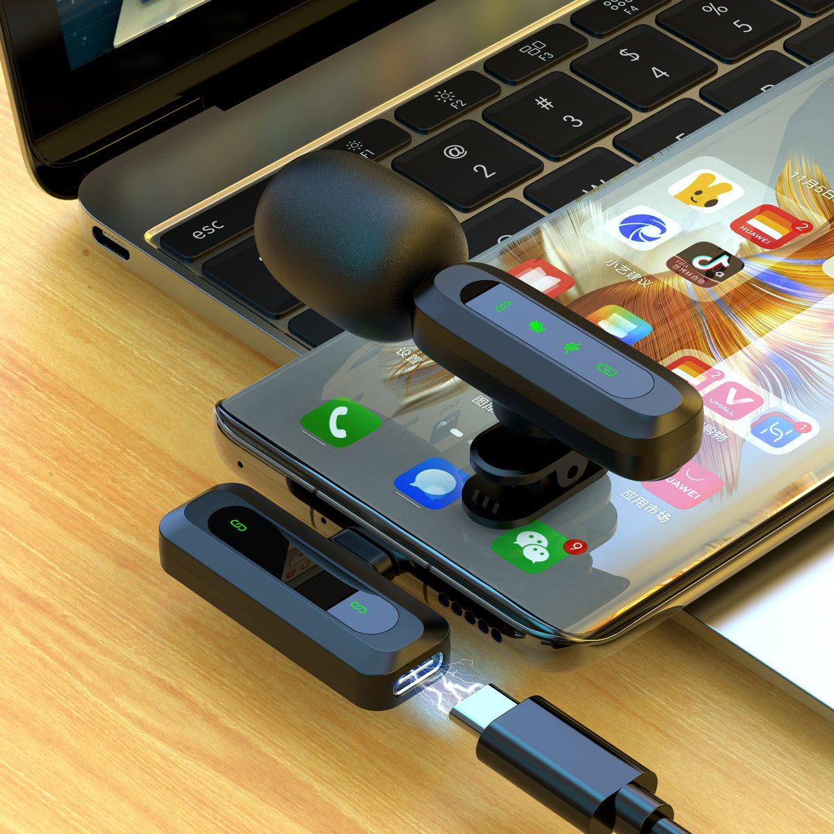 Microfono Lavalier Wireless 2.4G – Plug & Play con Riduzione del Rumore – Compatibile con iPhone & Android, ideale per TikTok Live, interviste e vlog - J3