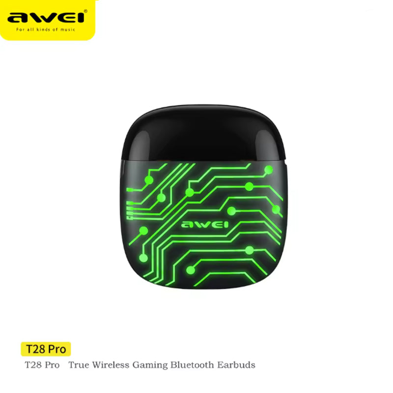 Awei T28 Pro Auricolari Gaming 🎧 | Bluetooth 5.3 ⚡ | Custodia LED Dinamica ✨ Colori Varianti 🔥 | Bassi 13mm HiFi 🎶 | Ultra-Low Latency 🎮