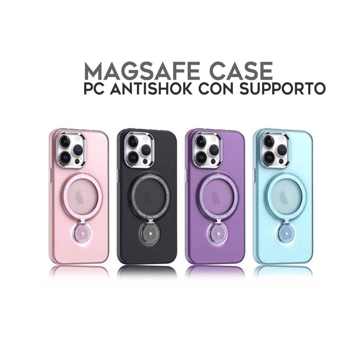 Cover per iPhone trasparente effetto fumé antiurto, compatibile con MagSafe e dotata di supporto in policarbonato - 7005