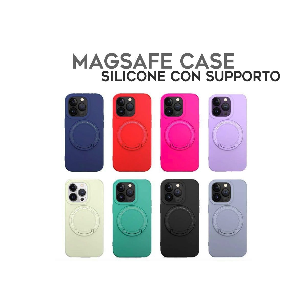 Cover in silicone per iPhone, dotata di supporto e compatibile con MagSafe - 7006