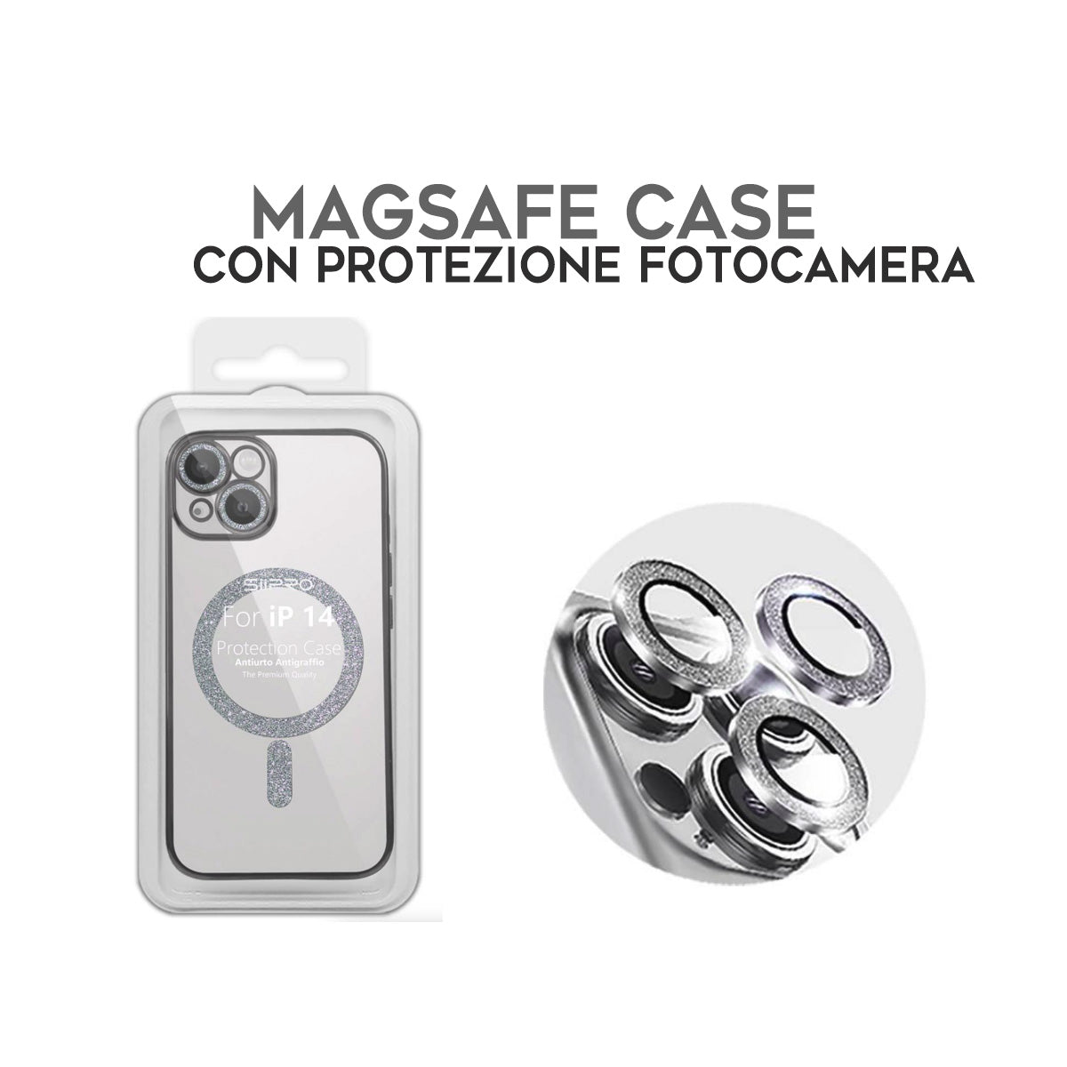 Cover per iPhone con brillantini effetto diamante e compatibile con MagSafe