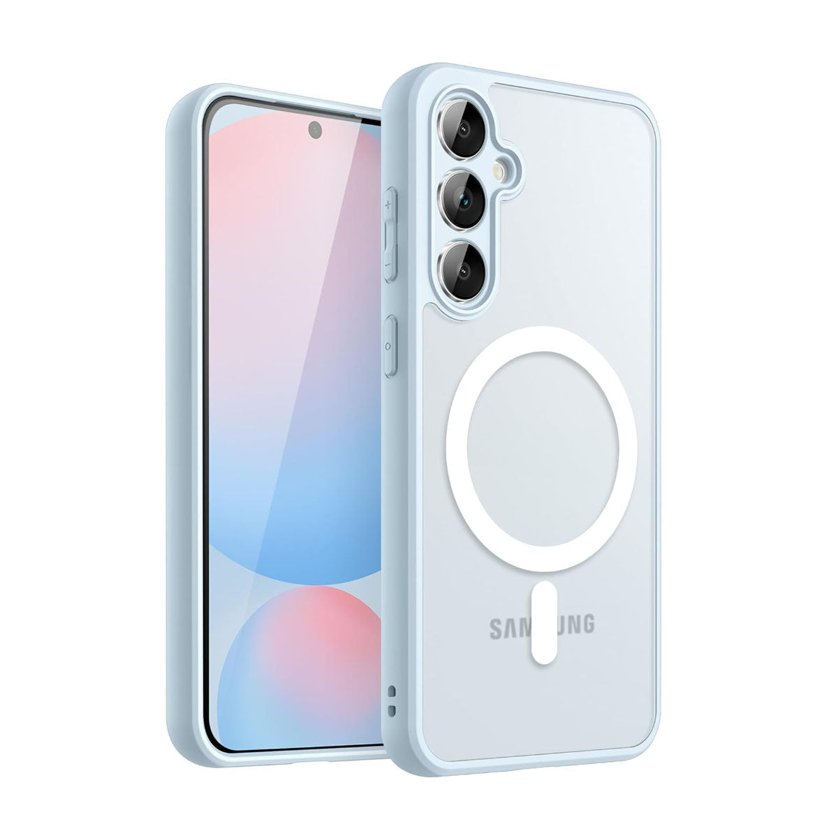 Cover per Samsung trasparente opaca con bordi colorati, con anello magnetico - 7016