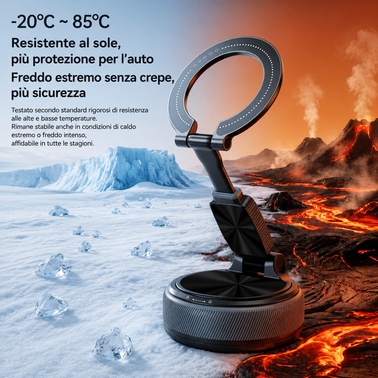 Supporto Magnetico 2 in 1 con Anello MagSafe | Rotazione 360° | Ventosa Ultra Forte Multiuso per Auto, Casa e Uso Quotidiano - A20
