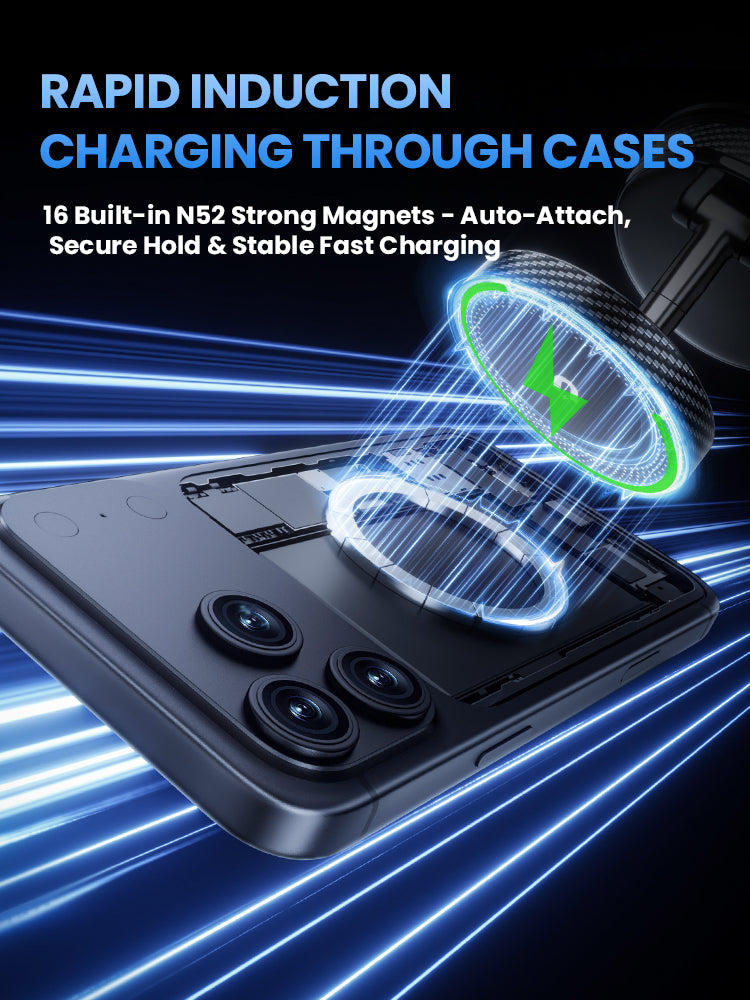 Supporto Magnetico Auto con Ricarica Wireless 15W – Rotazione 180°, Super Magneti N52, Fissaggio a Vuoto - A14