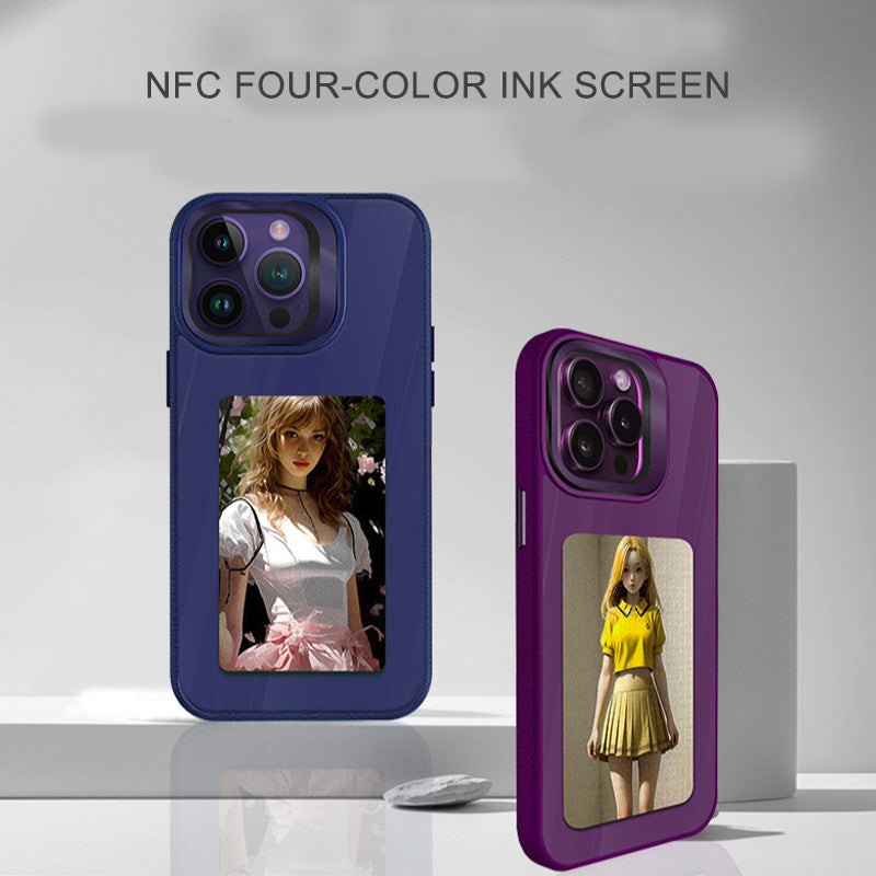 Cover DIY Smart NCF in effetto pelle con proiezione sullo schermo posteriore a inchiostro HD per le foto - visualizza istantaneamente - con supporto per fotocamera - CS06