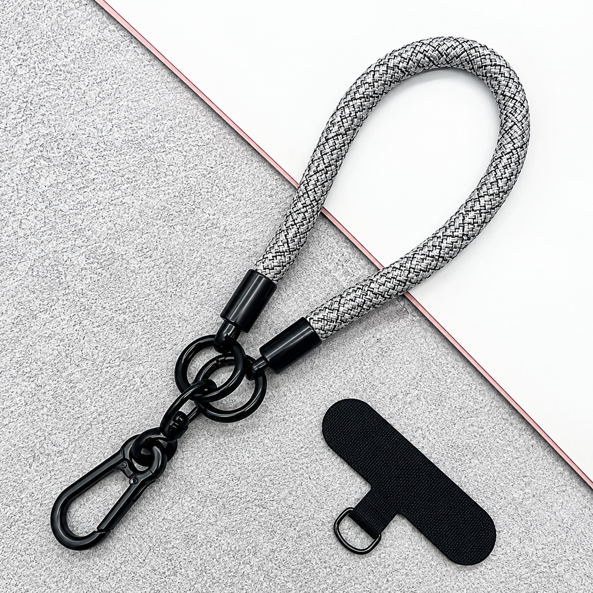Laccetto da Polso per Smartphone con Cordino Intrecciato, Moschettone e Linguetta Universale – Portacellulare e Portachiavi-LC03