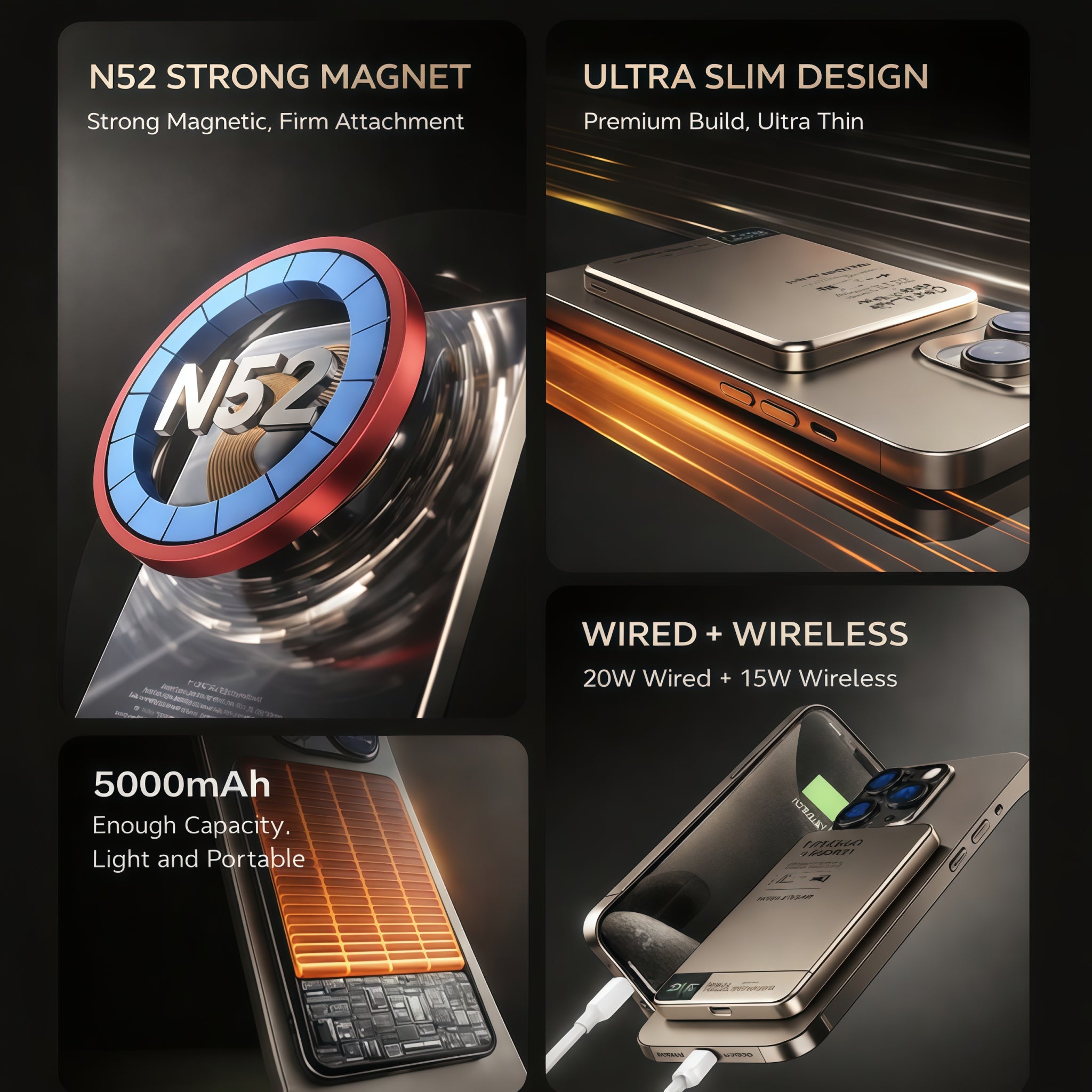 Power Bank Magnetico Ultra Sottile 5000/10000mAh | Ricarica Wireless 15W |Display LED | Compatibile iPhone e Android – Q1/Q2