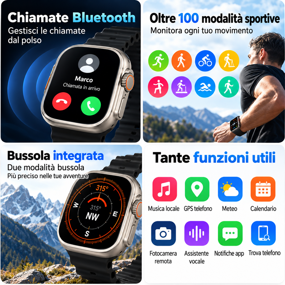 Lostech LS-SW01 Smartwatch AMOLED 90Hz con Chiamate Bluetooth, Monitoraggio Attività, SpO2, Frequenza Cardiaca, Sonno, Bussola e Musica Locale