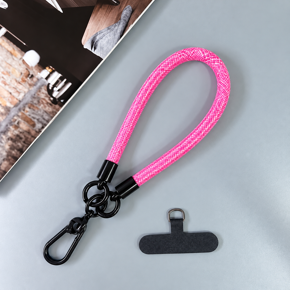 Laccetto da Polso per Smartphone con Cordino Intrecciato, Moschettone e Linguetta Universale – Portacellulare e Portachiavi-LC03