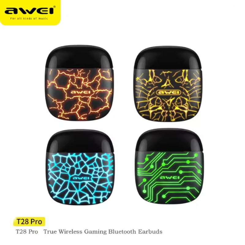 Awei T28 Pro Auricolari Gaming 🎧 | Bluetooth 5.3 ⚡ | Custodia LED Dinamica ✨ Colori Varianti 🔥 | Bassi 13mm HiFi 🎶 | Ultra-Low Latency 🎮