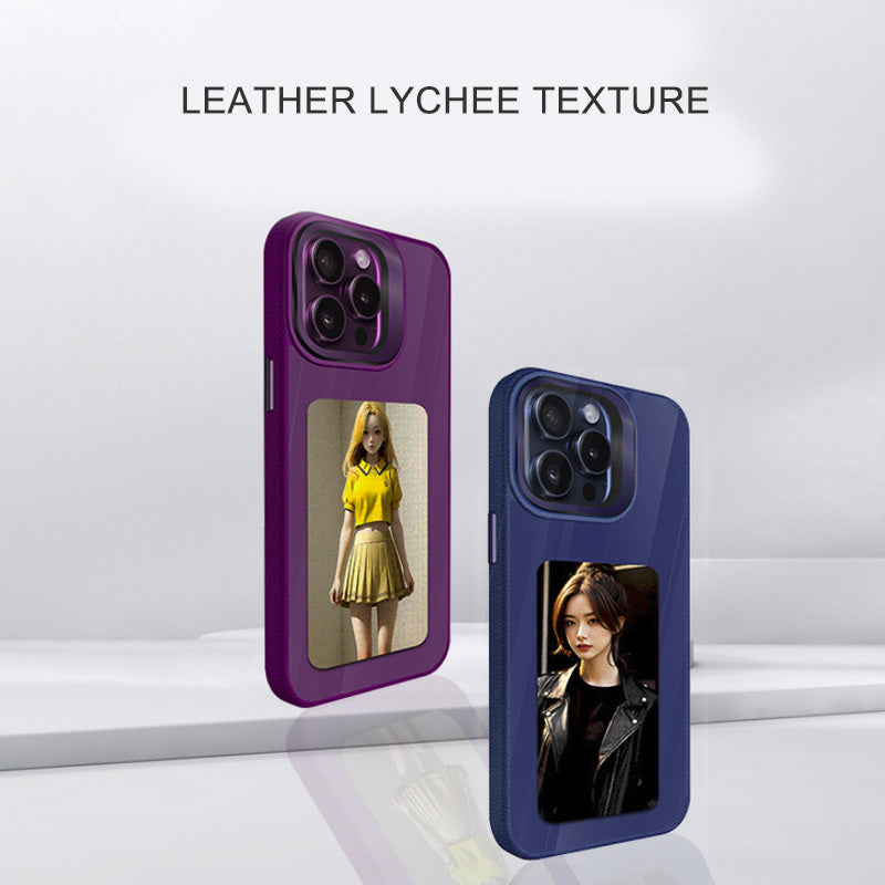 Cover DIY Smart NCF in effetto pelle con proiezione sullo schermo posteriore a inchiostro HD per le foto - visualizza istantaneamente - con supporto per fotocamera - CS06