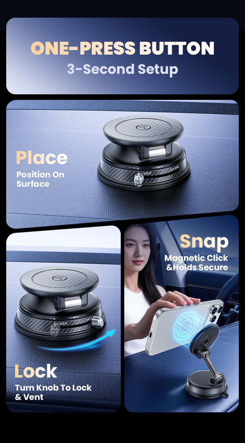 Supporto Magnetico Auto con Ventosa a Vuoto + Profumatore Integrato | Rotazione 4 Assi | MagSafe Ultra Potente - A15