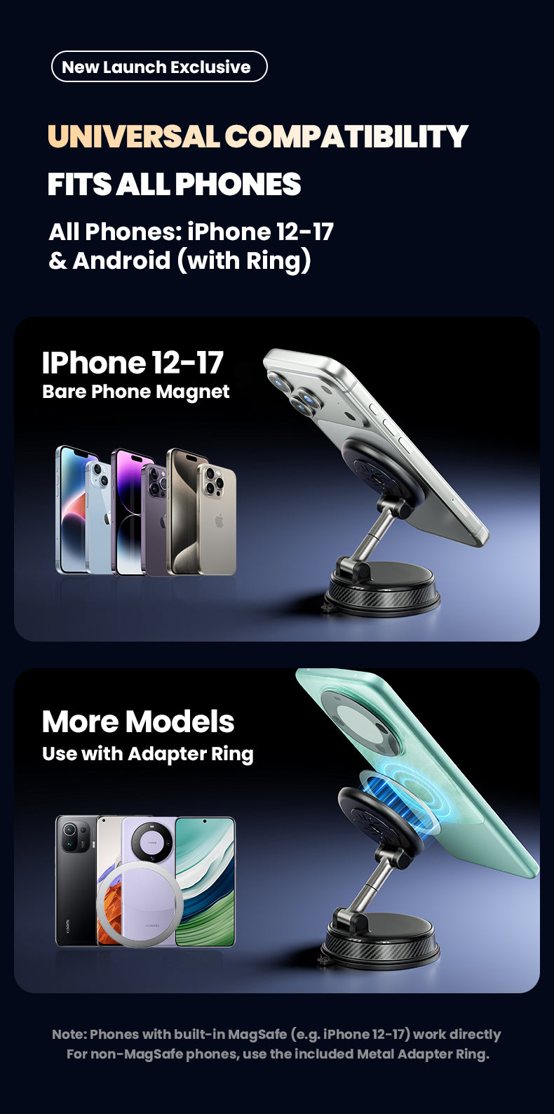 Supporto Magnetico Auto con Ventosa a Vuoto + Profumatore Integrato | Rotazione 4 Assi | MagSafe Ultra Potente - A15