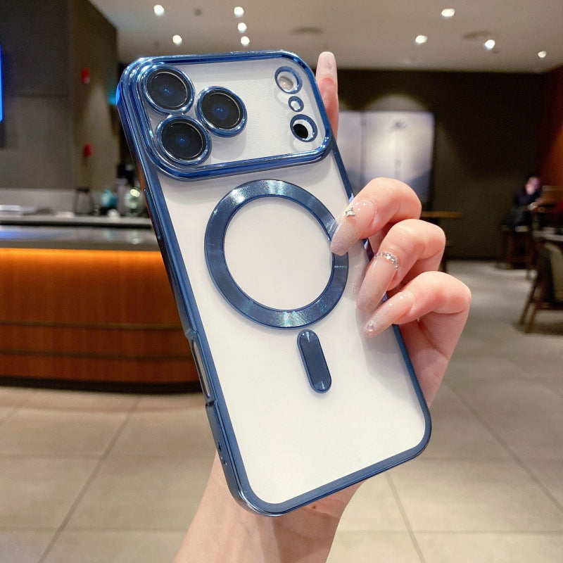 Cover per iPhone trasparente con bordi colorati, compatibile con MagSafe e protezione per la fotocamera - 6020
