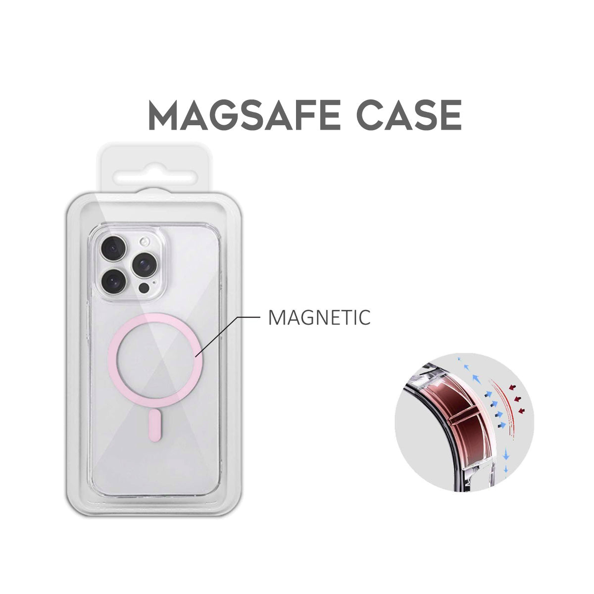 Cover per iPhone trasparente con bordi colorati antiurto compatibile con MagSafe in TPU+PC - 6036