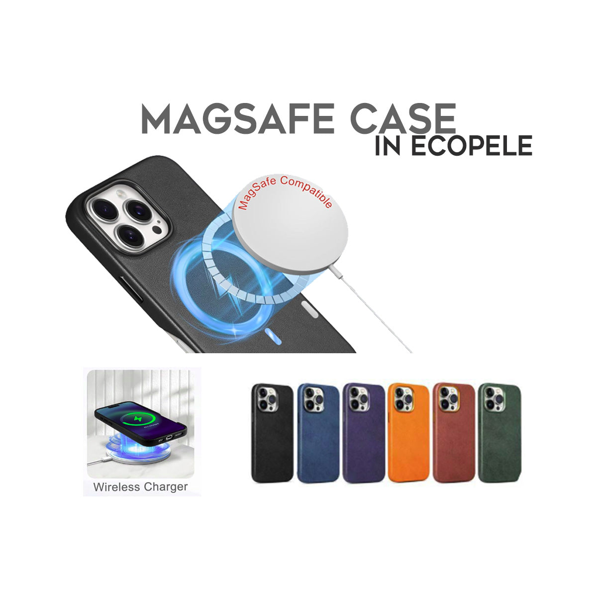 Cover per iPhone in PU, compatibile con MagSafe