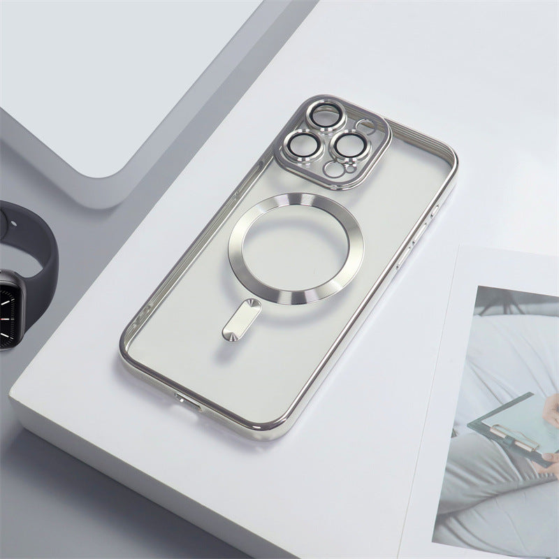 Cover per iPhone trasparente opaca con bordi colorati, compatibile con MagSafe e con protezione fotocamera - 6021