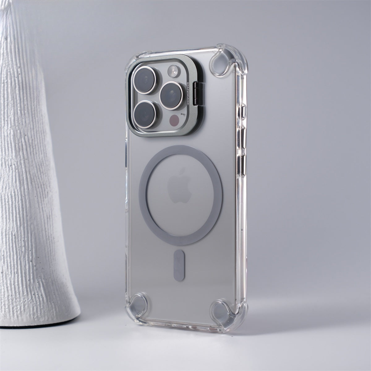 Cover Trasparente con Supporto Integrato nella Cornice Fotocamera per iPhone | MagSafe & Anti-Urto CS07