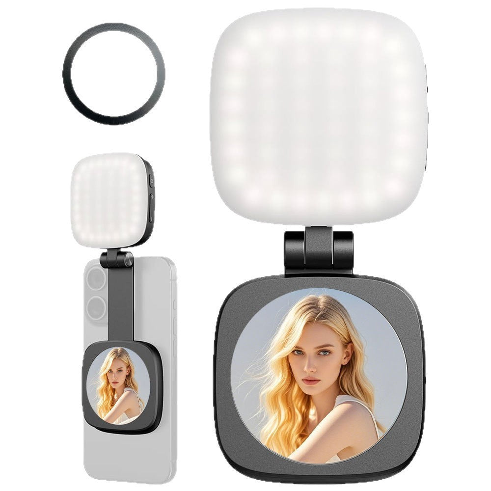 Luce Selfie Magnetica Regolabile per Smartphone – con specchio - Rotazione 360°, Inclinazione 270° - Compatibile MagSafe - JQ-01