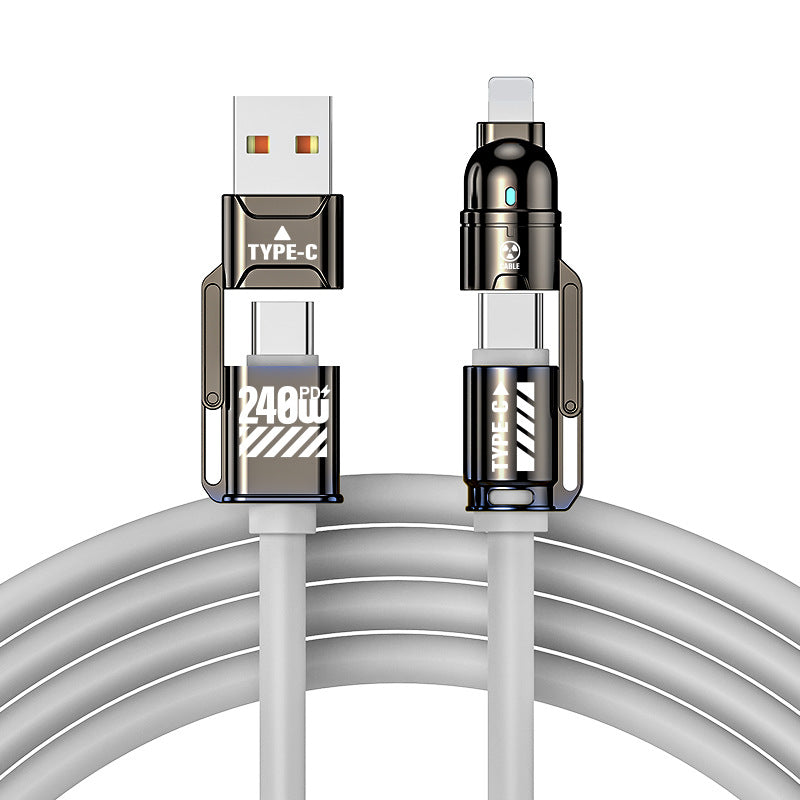 Cavo di Ricarica Rapida 4 in 1 da 240W 1.2M – USB | USB-C | Type-C | Lightning – Silicone Liquido, Alta Velocità Dati - WDC-51