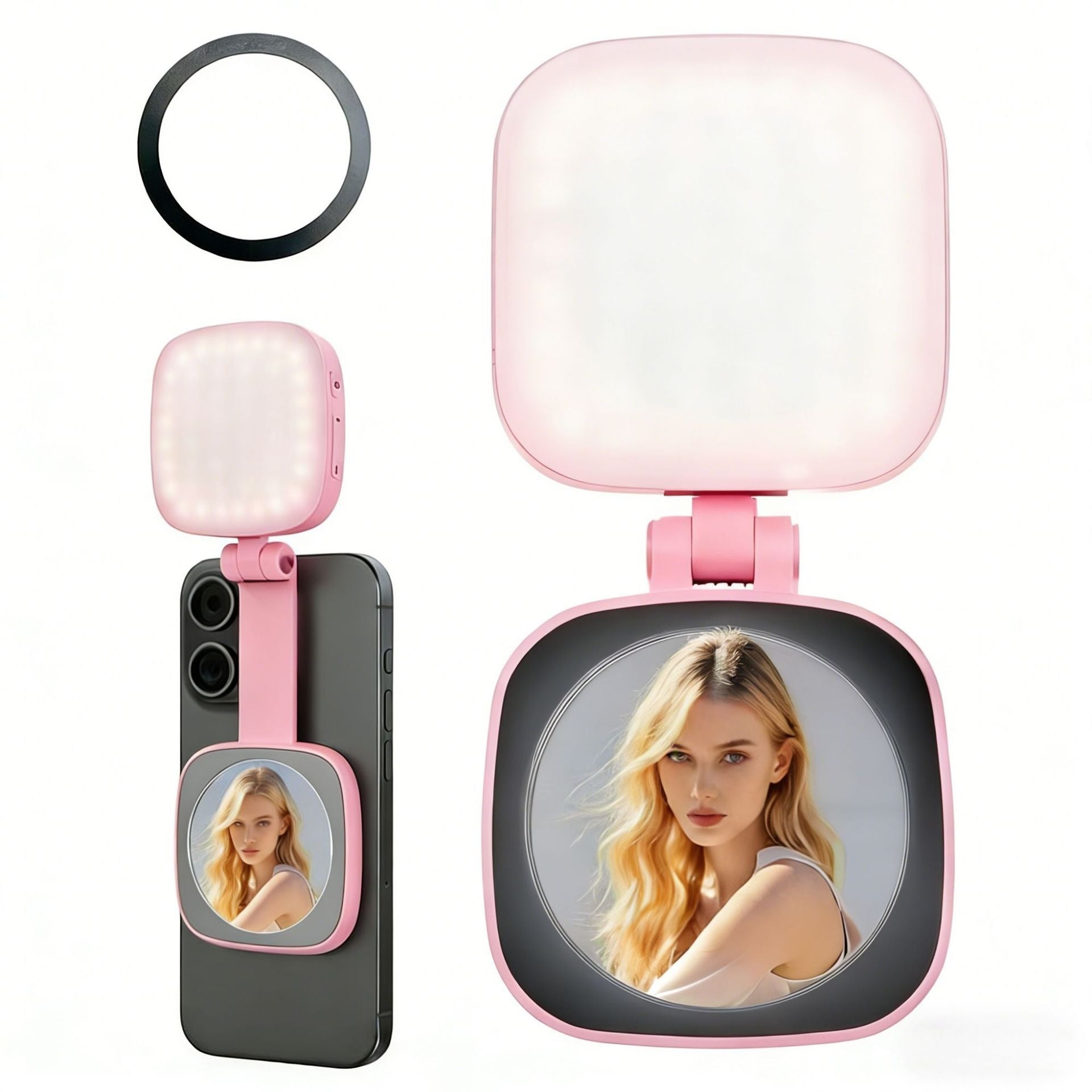 Luce Selfie Magnetica Regolabile per Smartphone – con specchio - Rotazione 360°, Inclinazione 270° - Compatibile MagSafe - JQ-01