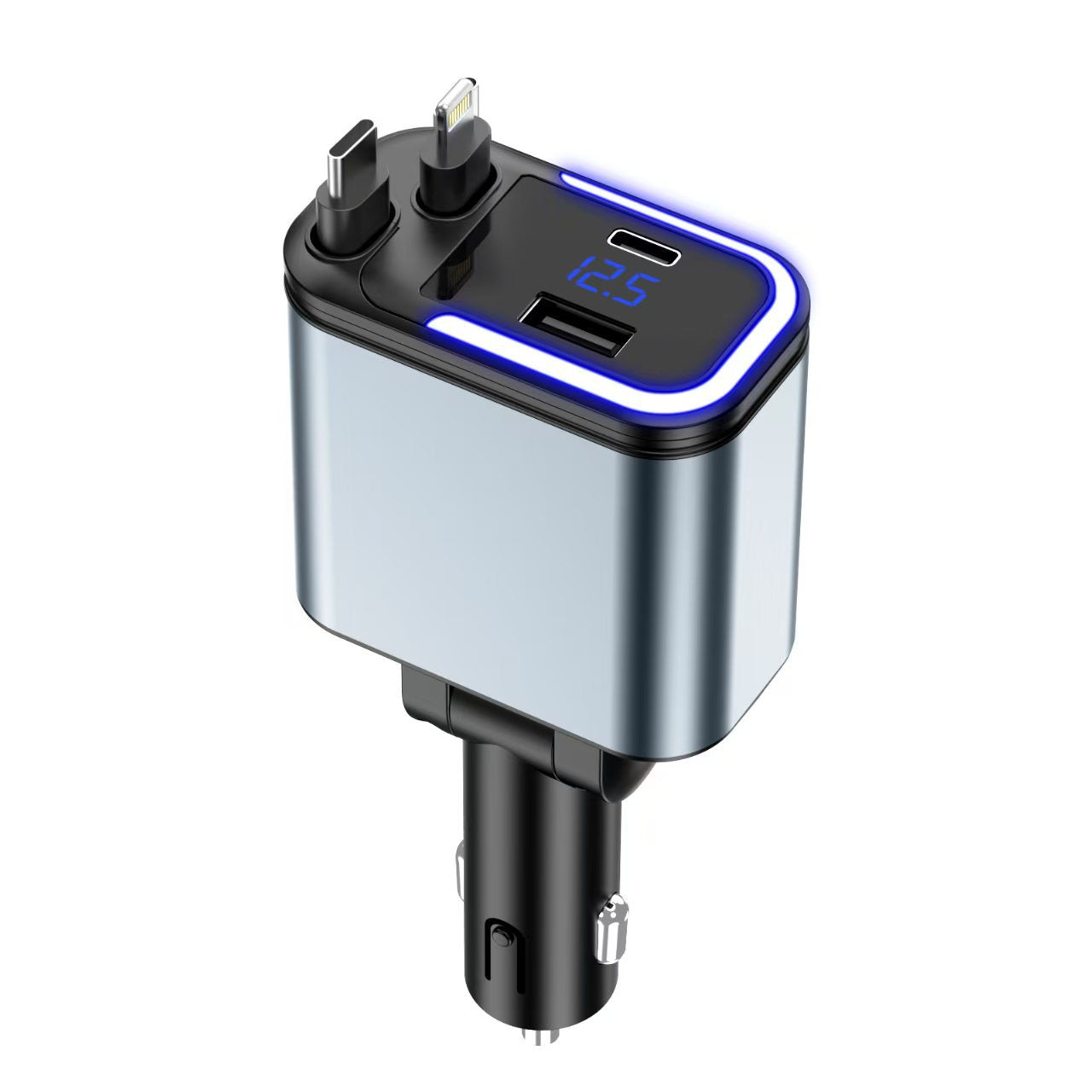 Caricatore Auto Retrattile 120W Super Fast Charge | Schermo Digitale | 4-in-1 Multiporta | Compatibile 12V-24V Mod. CA02