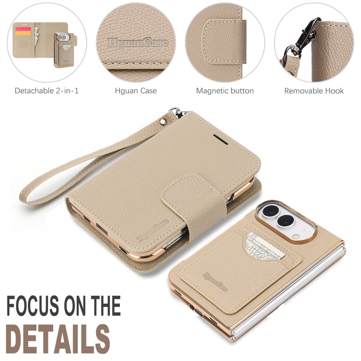 Cover a Libro 2 in 1 Magnetica e Staccabile per iPhone Duo, Custodia Portafoglio in PU con Porta Carte, Supporto Verticale e Orizzontale, Chiusura Magnetica e Laccetto-DUO-L01