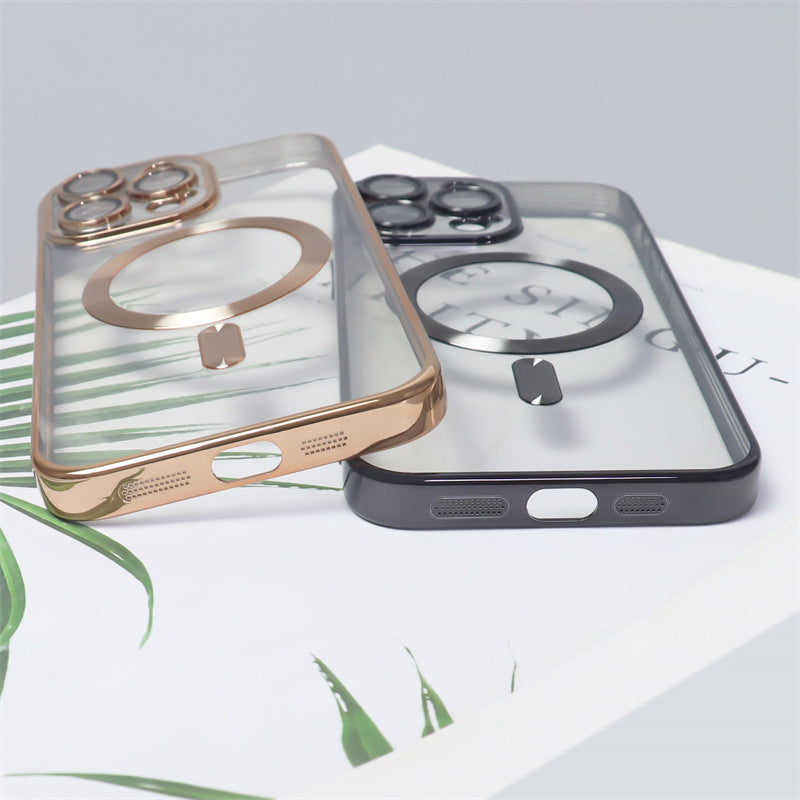Cover per iPhone trasparente opaca con bordi colorati, compatibile con MagSafe e con protezione fotocamera - 6021