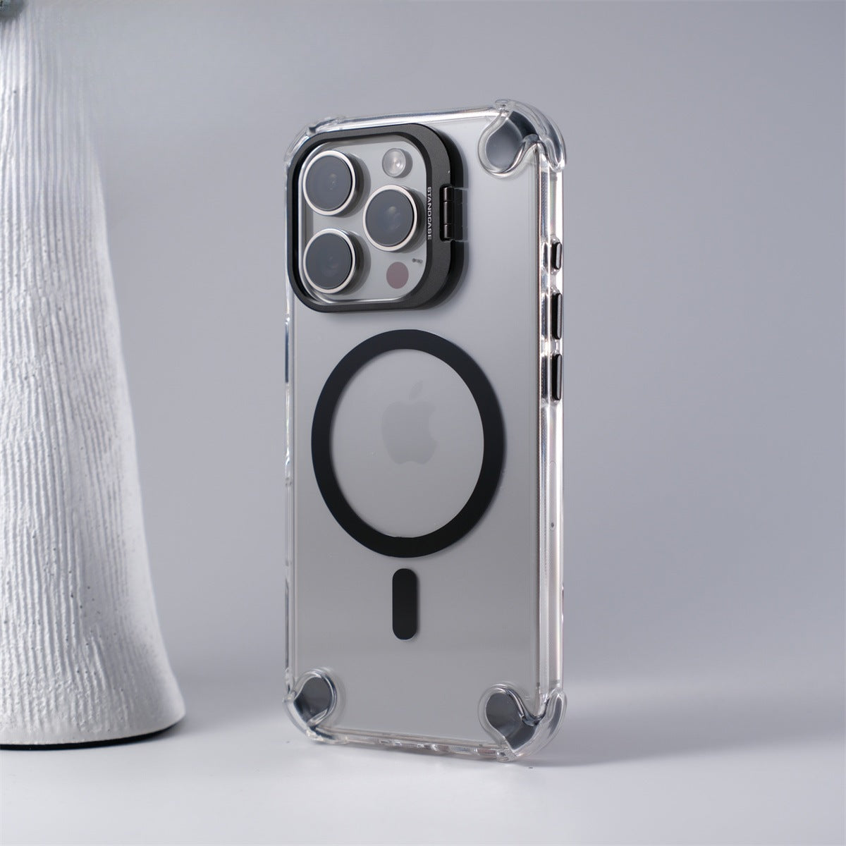 Cover Trasparente con Supporto Integrato nella Cornice Fotocamera per iPhone | MagSafe & Anti-Urto CS07