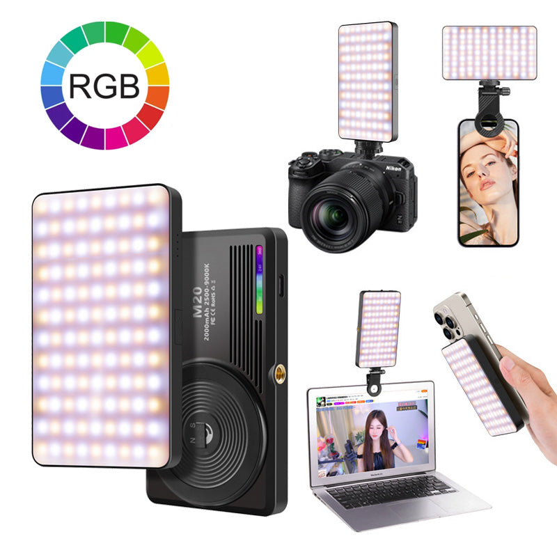 Luce LED Tascabile Magnetica RGB Display OLED | Luce per Video e Live Streaming |2500–9000K | 22 Effetti FX | Batteria 2000mAh - M20