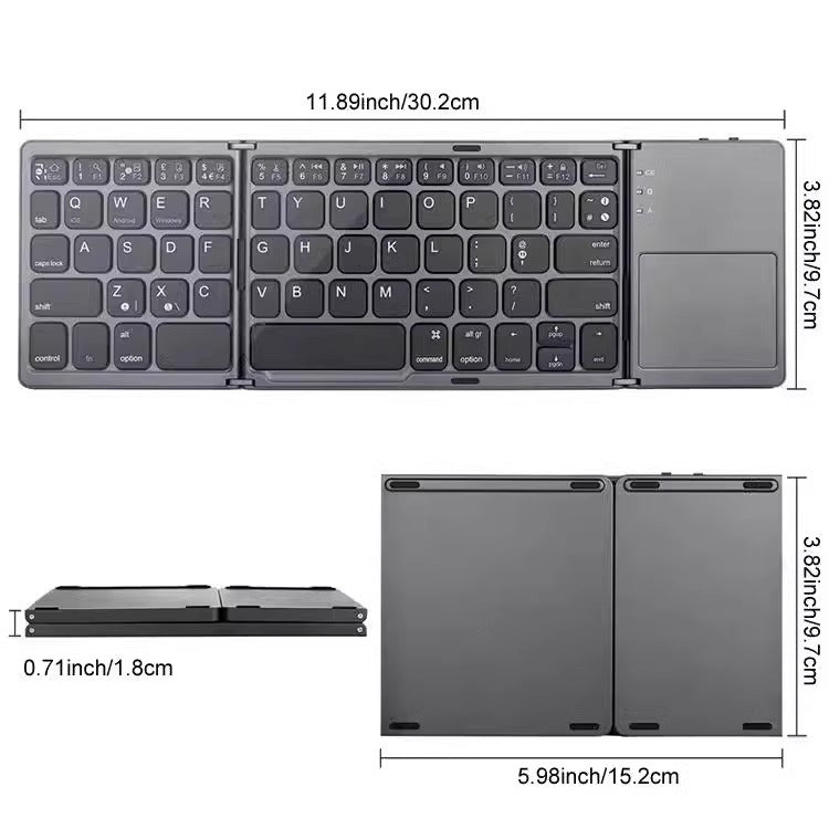 Tastiera Bluetooth Pieghevole a Tre Ante con Touchpad Integrato |compatibile con smartphone tablet e laptop - B033