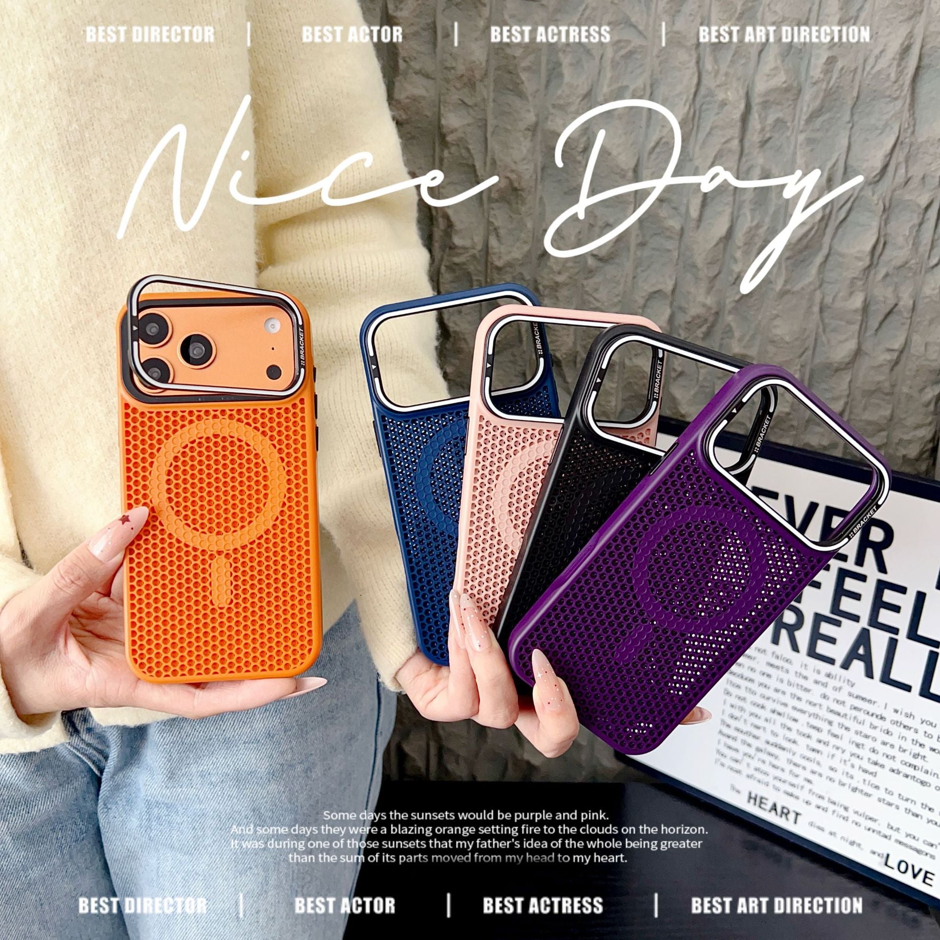 Cover Magnetica Antiurto con Design a Nido d’Ape, Supporto Stand e Dissipazione del Calore per iPhone-CS11