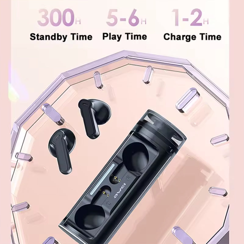 Auricolari Bluetooth | HiFi Bass Potente, Noise Cancelling, Design Trasparente Futuristico, V5.3 Wireless con Custodia Ricarica | T77-ENC