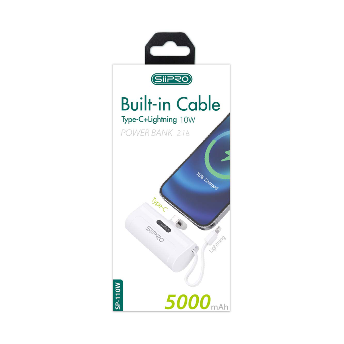 Mini Power Bank da 5000mAh 10W – con cavo integrato di Type-C e Lightning - solo 95g - SP-110
