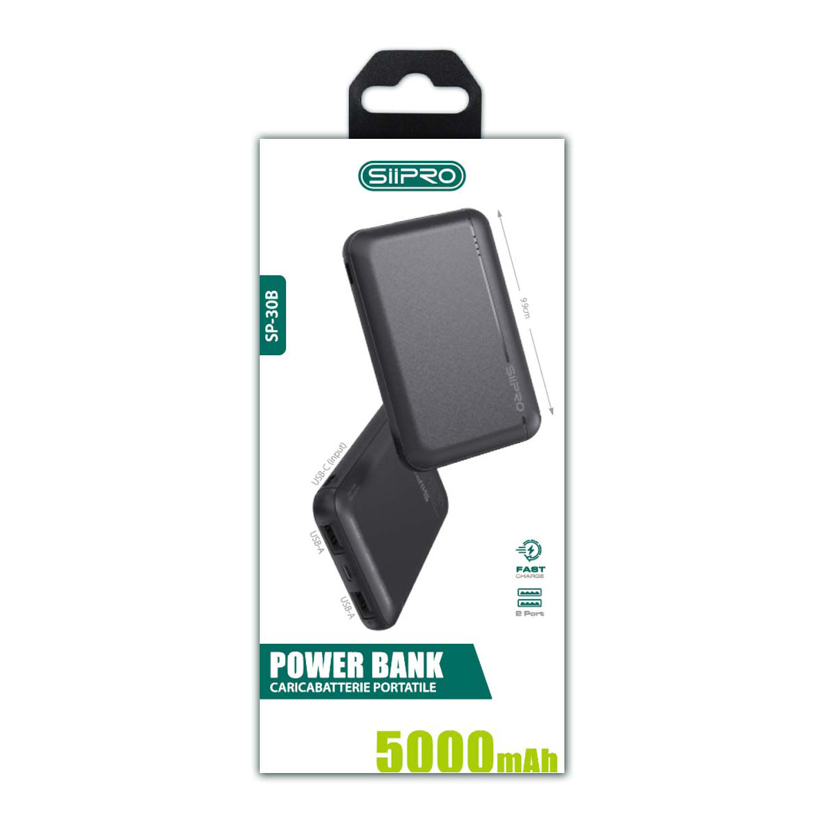 Power Bank da 5000 mAh 10W - 2 USB-A - cavo 3 in 1 incluso - SP-30