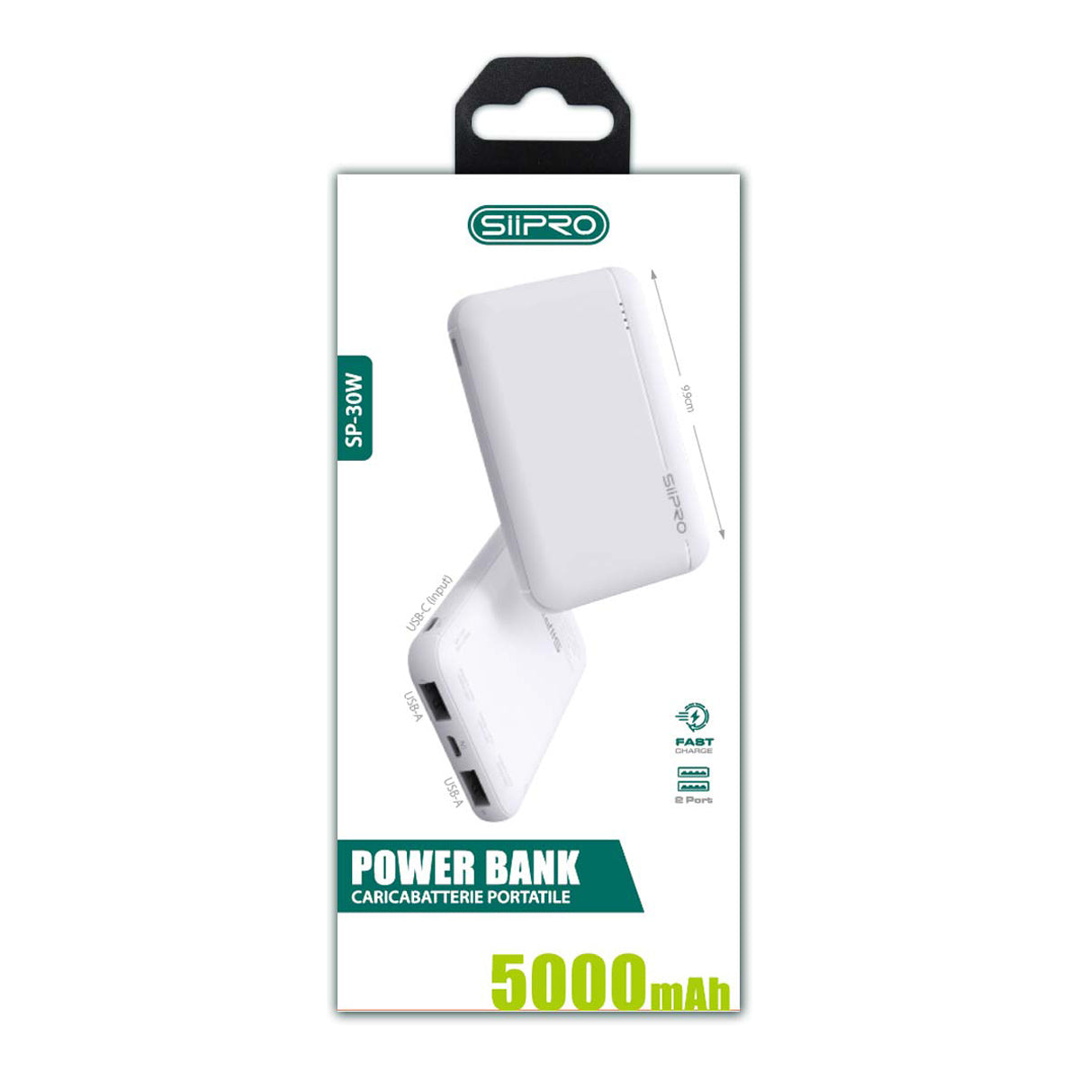 Power Bank da 5000 mAh 10W - 2 USB-A - cavo 3 in 1 incluso - SP-30