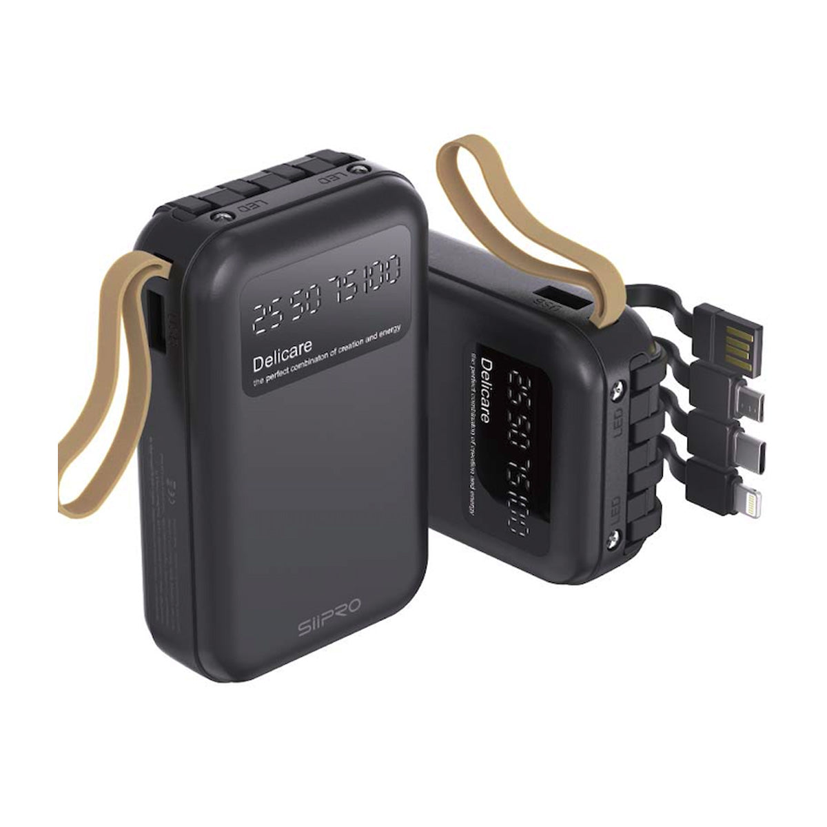 Power Bank da 10000 mAh - ricarica veloce 22.5W (5V/9V/12V) - porte di uscita Usb A e Type-C - cavi 4 in 1 integrato - SP-90