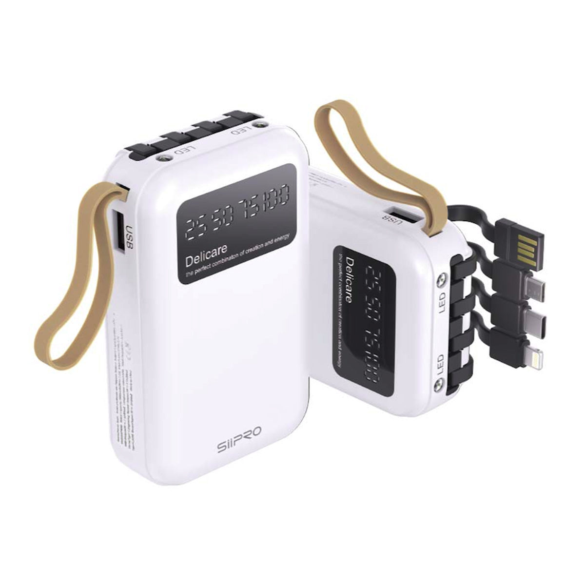 Power Bank da 10000 mAh - ricarica veloce 22.5W (5V/9V/12V) - porte di uscita Usb A e Type-C - cavi 4 in 1 integrato - SP-90