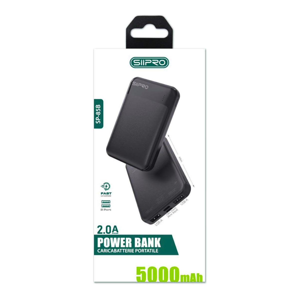 Power Bank da 5000 mAh 10W - 2 USB 2.0A - design lucidata - SP-85