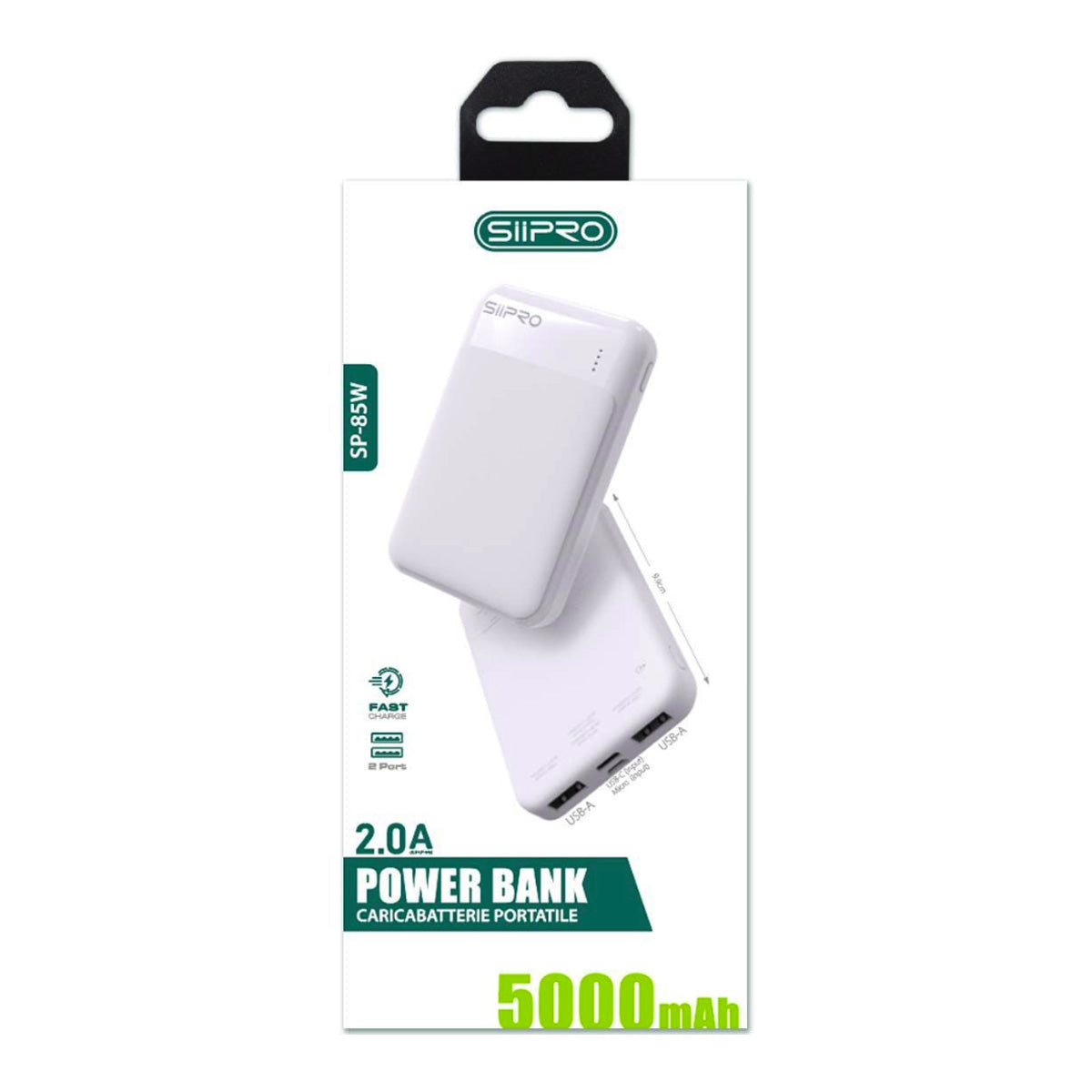 Power Bank da 5000 mAh 10W - 2 USB 2.0A - design lucidata - SP-85
