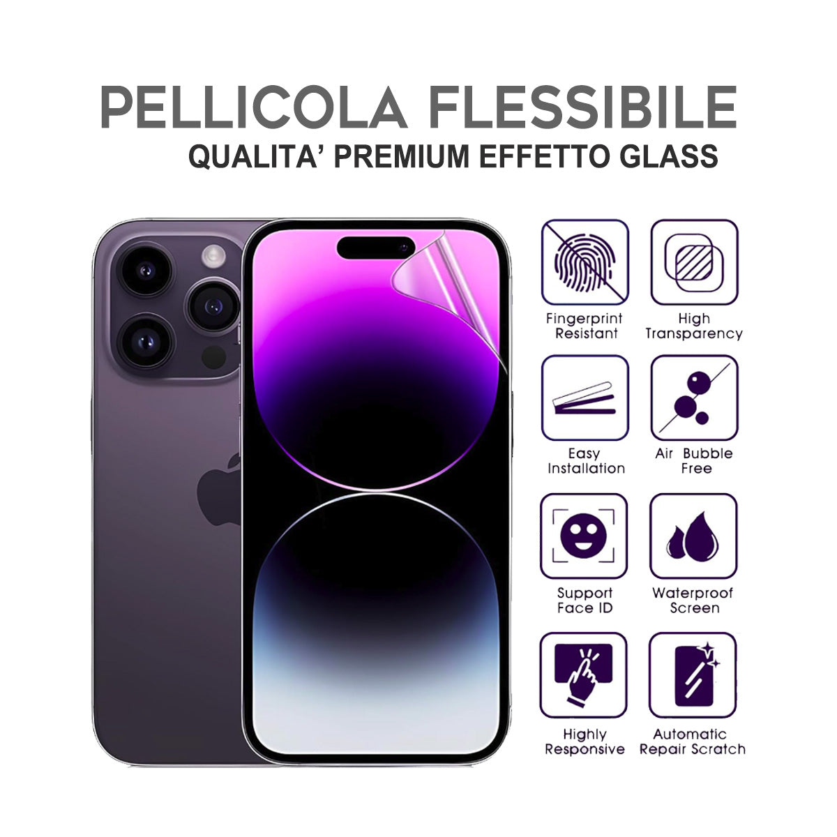 Proteggilo pellicola Hydrogel qualità Platinum Shield – effetto vetro al tatto, anti-urto, autorigenerante - 92743