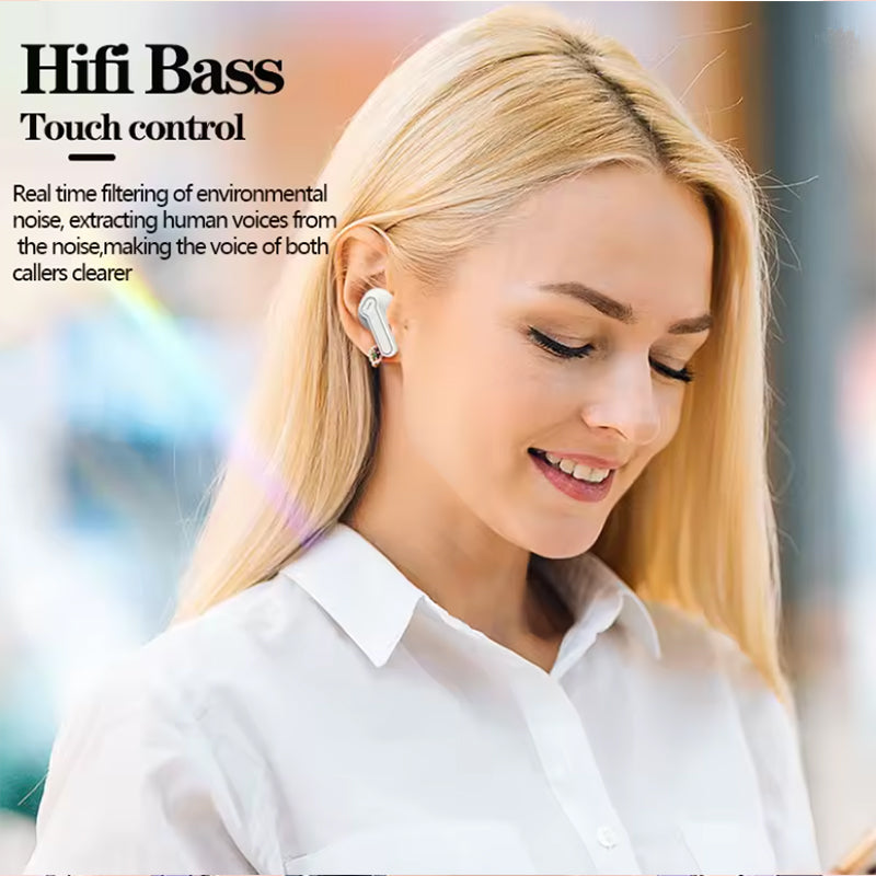 Auricolari Bluetooth | HiFi Bass Potente, Noise Cancelling, Design Trasparente Futuristico, V5.3 Wireless con Custodia Ricarica | T77-ENC