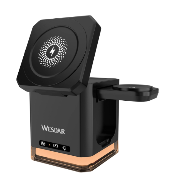 Caricabatterie Wireless 3 in 1 da 15W Pieghevole con Luce LED – iPhone, Apple Watch & AirPods - WX632