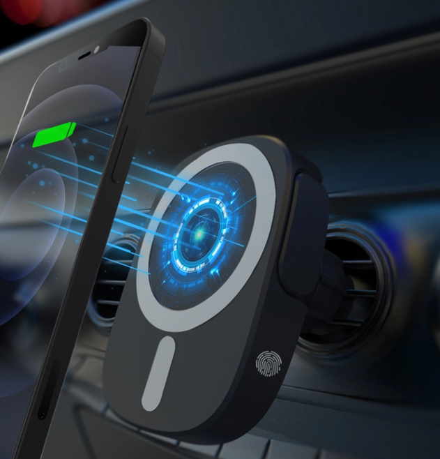 Caricabatterie Wireless Auto 15W con Bloccaggio Automatico – Supporto Magnetico per Smartphone