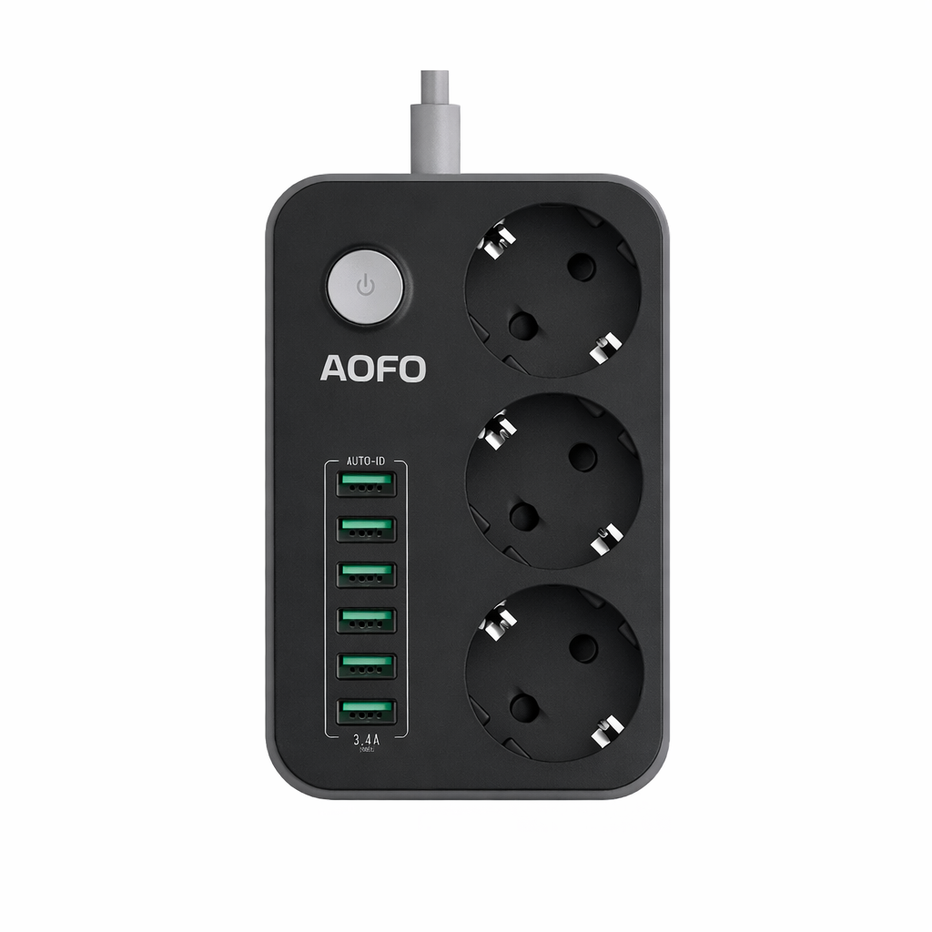 Multipresa 3 Prese + 6 USB con Interruttore – Cavo 3 m, Spina UE, Ricarica 3.4A - SE3631-3M