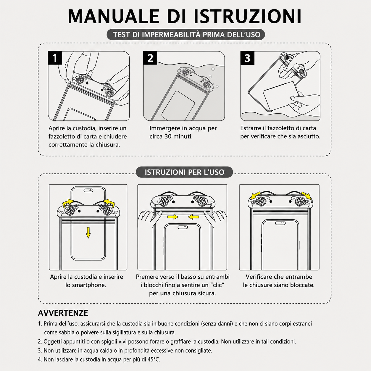 Custodia Impermeabile Universale per Smartphone fino a 8 Pollici con Tracolla Regolabile – Touch Sensibile, IPX8 fino a 30 Metri, Porta Cellulare Waterproof per Mare, Piscina, Spiaggia e Kayak-J011