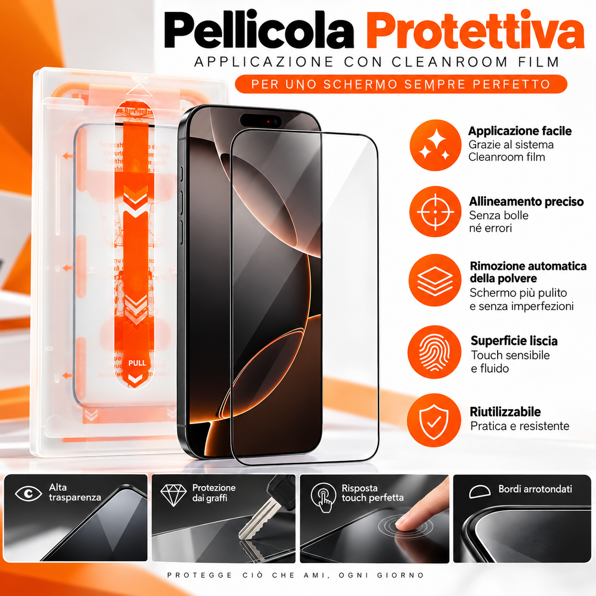 Pellicola Protettiva in Vetro Temperato per iPhone | 2 Pezzi con Kit di Applicazione Antipolvere | Alta Trasparenza | Anti-Impronte | Protezione Antiurto | Applicazione Facile e Precisa - MAGIC