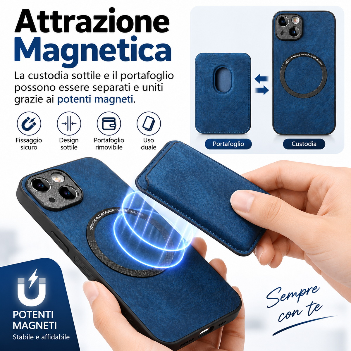 Cover Magnetica con Portafoglio Porta Carte Rimovibile – Design Elegante, Protezione e Praticità - CS14