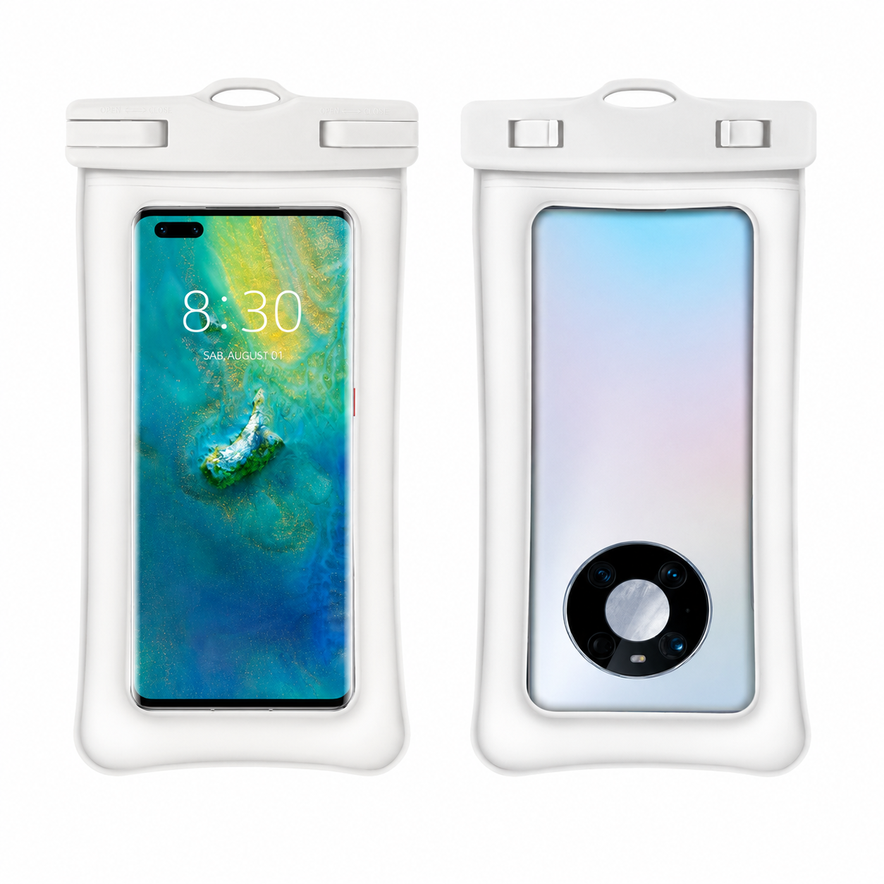 Custodia Impermeabile Galleggiante per Smartphone con Doppio Airbag, IPX8 fino a 30 Metri, Compatibile fino a 7,2 Pollici, TPU Touch ad Alta Sensibilità, per Nuoto, Immersioni e Terme, con Cordino Girevole-J009-2