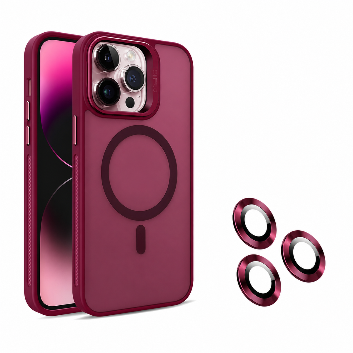 Cover per iPhone con Supporto Fotocamera Integrato - incluso cerchi fotocamere – Semi-trasparente -Compatibile con MagSafe - 1107